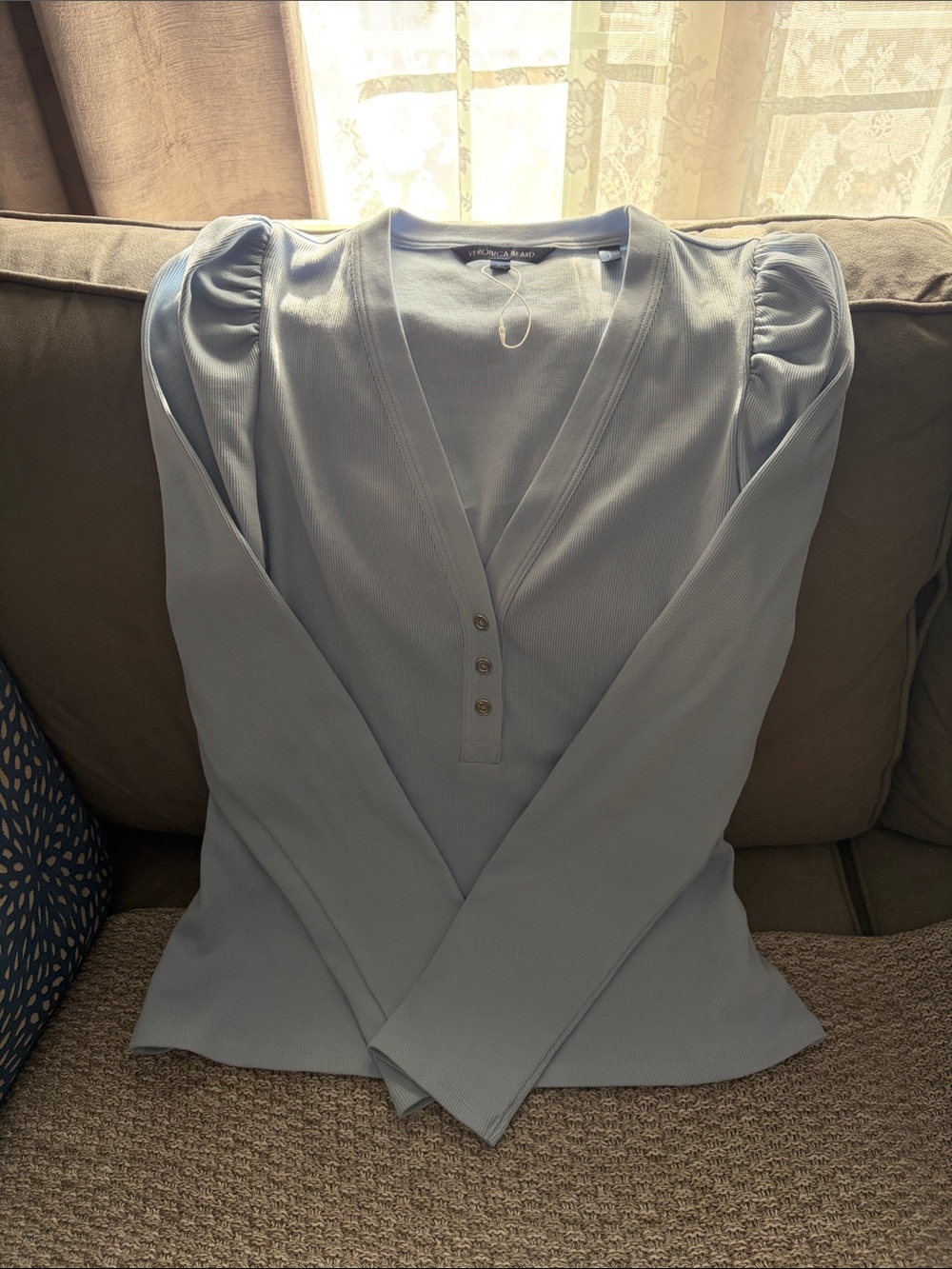 Veronica Beard Powder Blue Ribbed V-Neck Cardigan - Picture 2 of 3